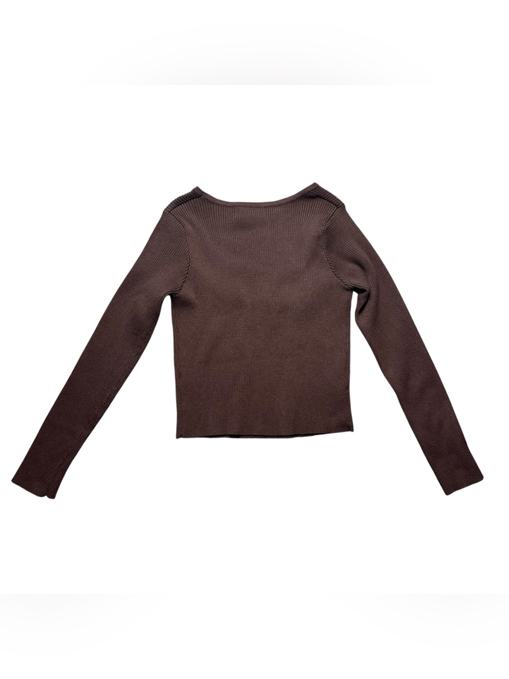 Lucca Ribbed Chocolate Brown Knit Long Sleeve Sweater with Cutout Front Size M - Picture 2 of 5